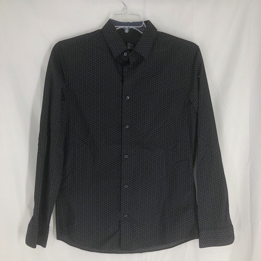 H&M Polka Dot Blouse Women’s Size M Black Button Front Long Sleeve